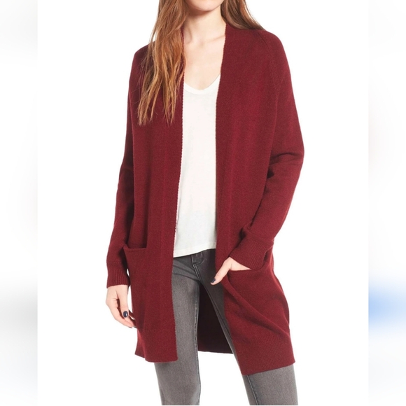💚5/$25 Windsor Burgundy Open Front Long Cardigan Sweater Duster Pockets Small - Picture 1 of 7